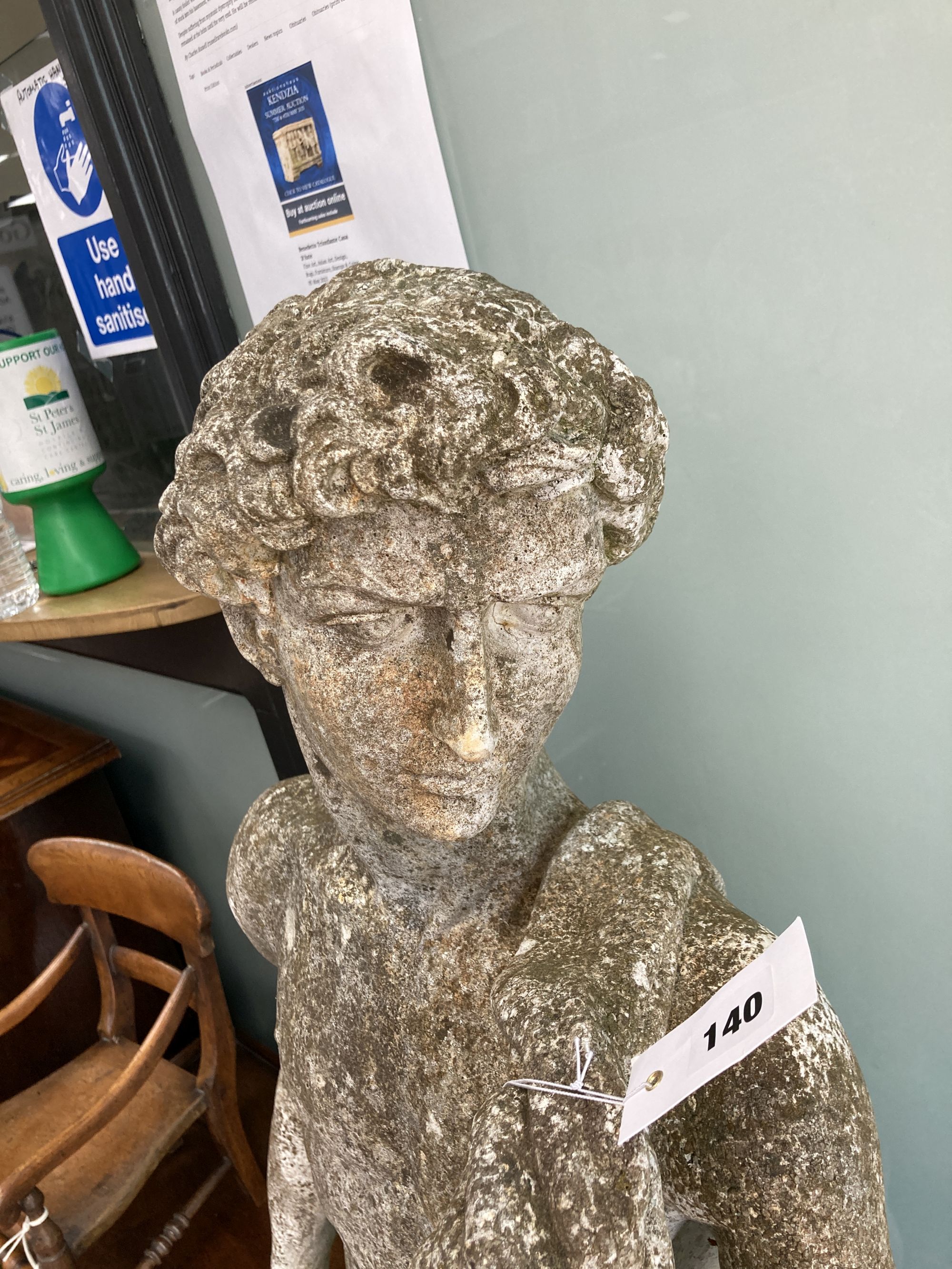 A reconstituted stone garden ornament of David, height 130cm